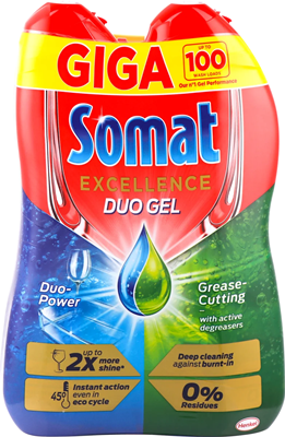 Somat Excellence Duo Gel za strojno pranje posuđa, 2 x 900 ml, 1,8 l