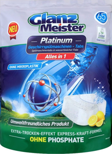 Tablete za strojno pranje posuđa Glanz Meister All in One Platinum, 65 kom