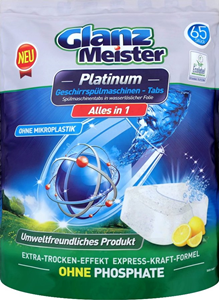 Tablete za strojno pranje posuđa Glanz Meister All in One Platinum, 65 kom